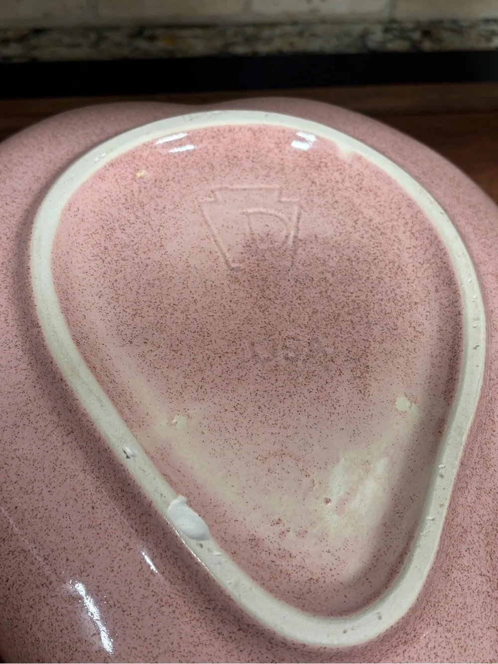 Vintage MCM 1950s Pfaltzgraff Pink Speckled Pear Divided Serving Bowl USA